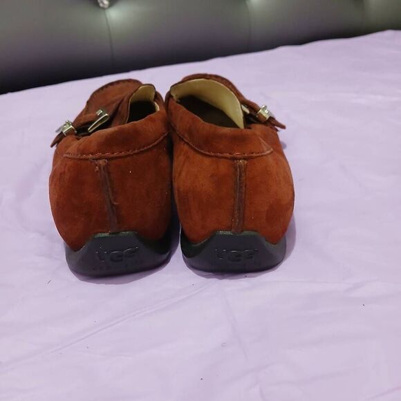 Ugg womens size 7 Crawford flat dark rust red suede leather loafer shoes - Picture 4 of 8
